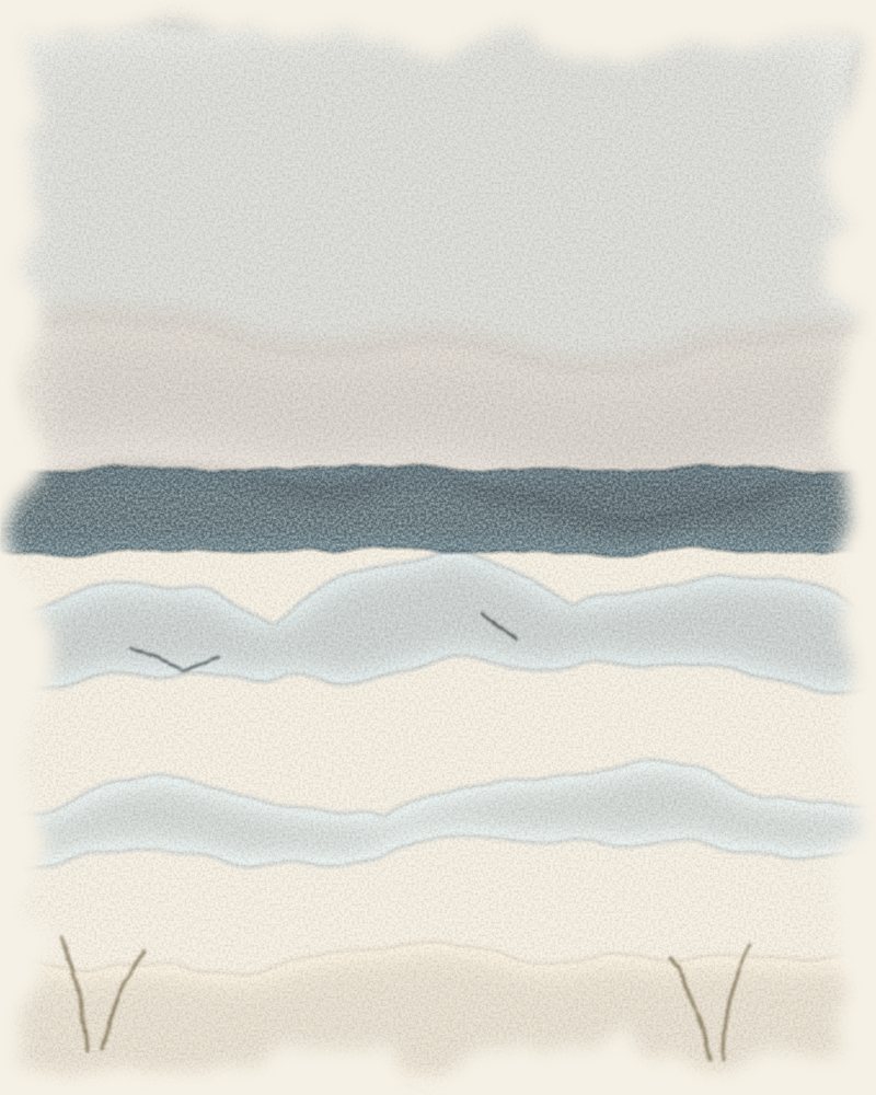 Watercolor of shelf ice along the winter shore