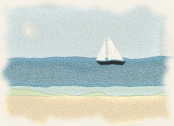 Watercolor of a sailboat on a bright summer lake